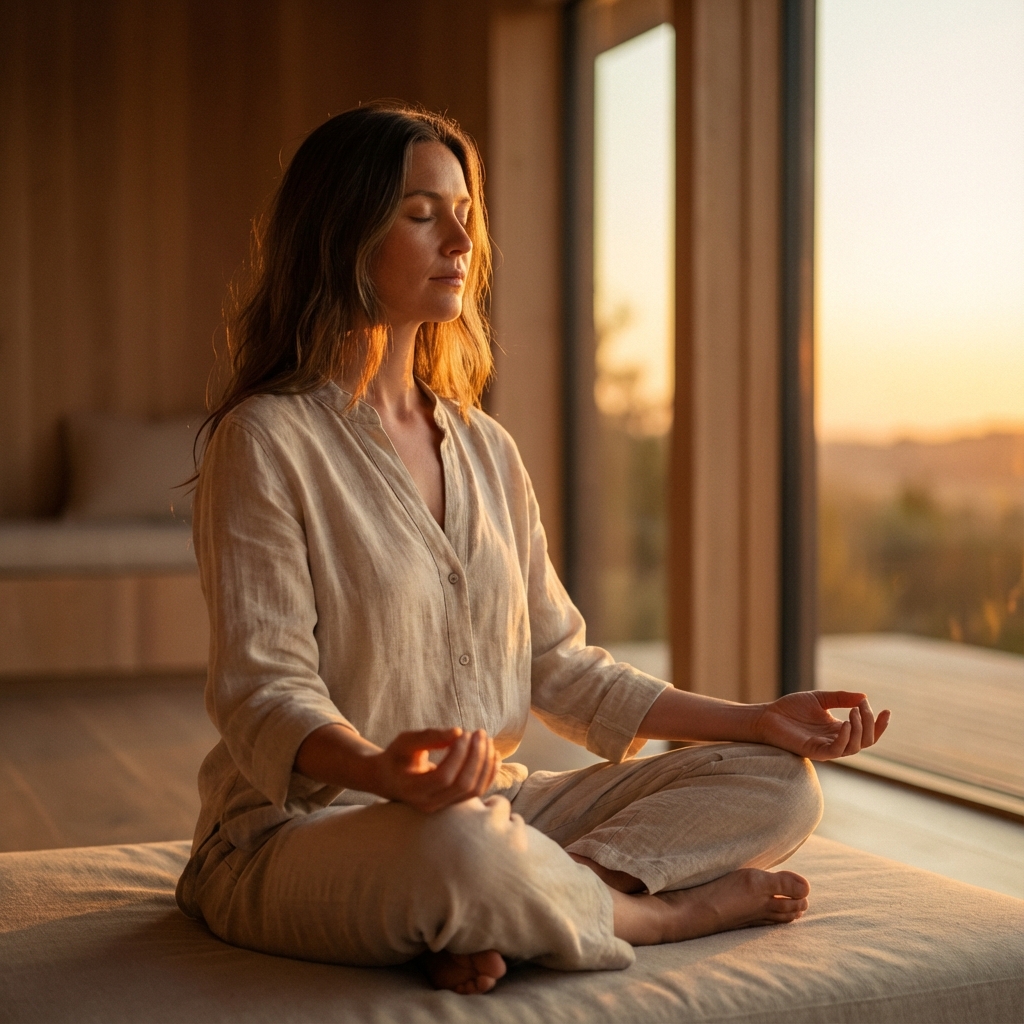 Woman meditating in lotus position